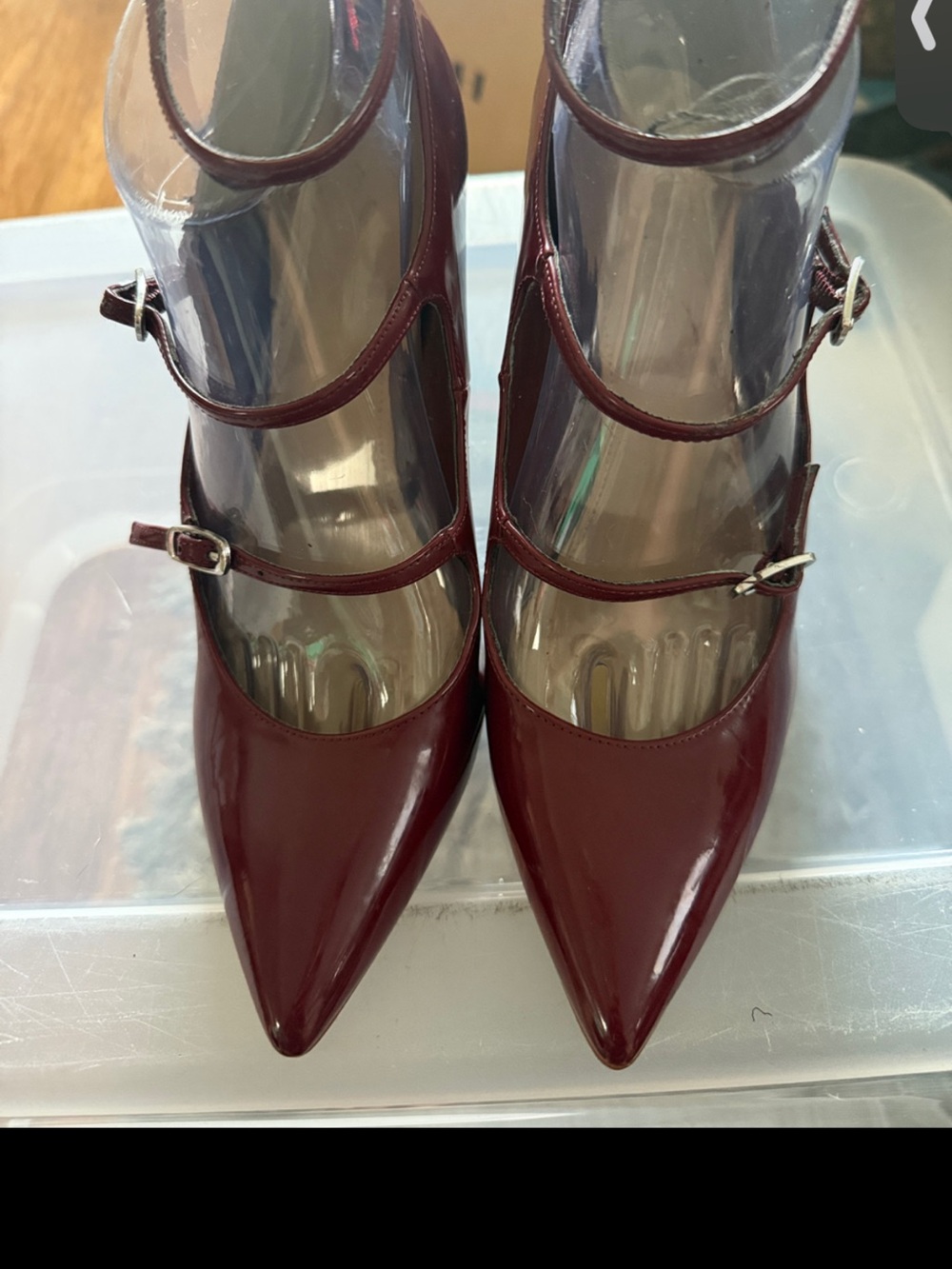 Marc Fisher Triple-Strap Pointed Toe Pumps in Burgundy